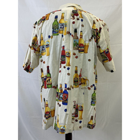 Weekender Traveler Shirt Mens Large Beer Bottles Caribbean Happy Hour Ivory FS - Picture 3 of 9